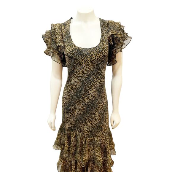 Newport News Shape FX Leopard Ruffle Maxi Gown Sz 14 - Picture 3 of 10